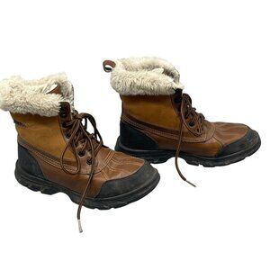 skechers boots brown foe fur lace up work hiking play size 7 READ